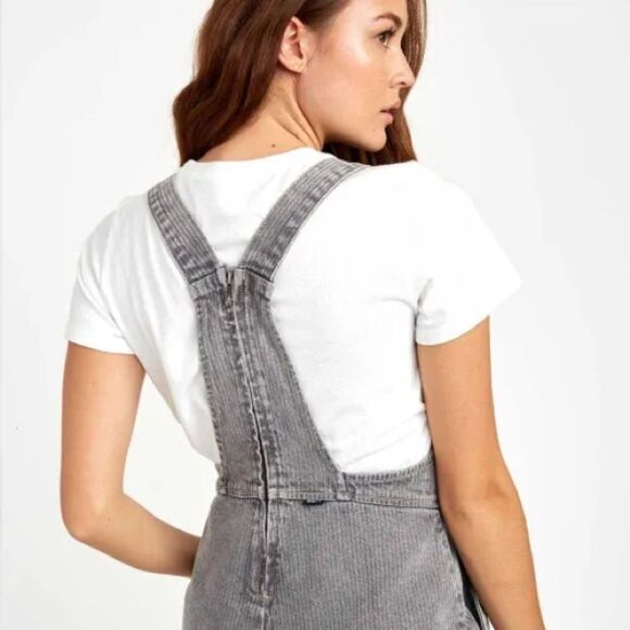NEW RVCA Crystal Denim Overalls Gray Stripes Wide Leg Crop 100% Cotton Size M - Picture 4 of 15
